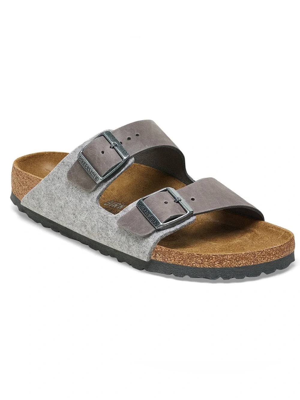 Birkenstock Arizona Two Strap Sandal Iron Oiled Leather Light Gray Wool EU 39